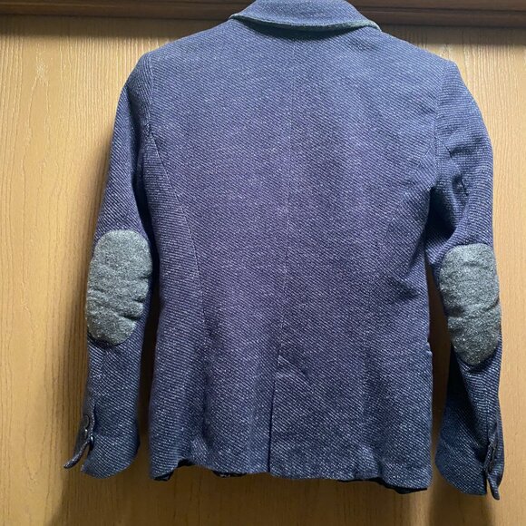 Zara Knit Textured Navy Blazer Star Lining Gray Elbow Patches Size XS Womens - Picture 5 of 6